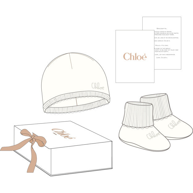 Chloe Knitted Beanie and Bootie Set - Off White