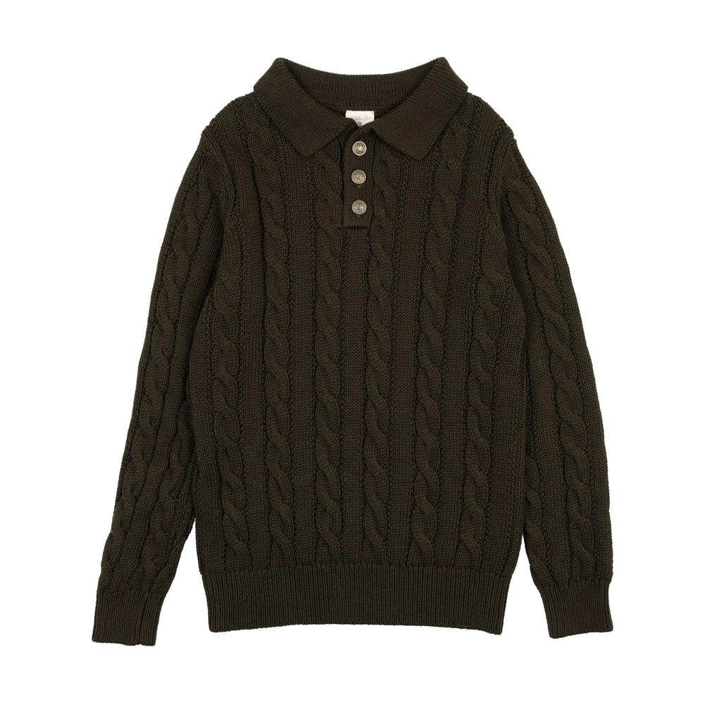 Analogie Cable Knit Polo - Olive