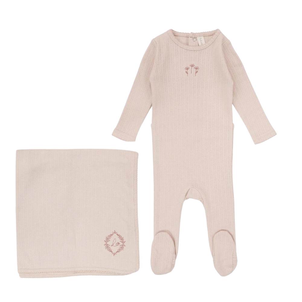 Lilette Striped Pointelle Footie and Blanket Set - Peachy Pink