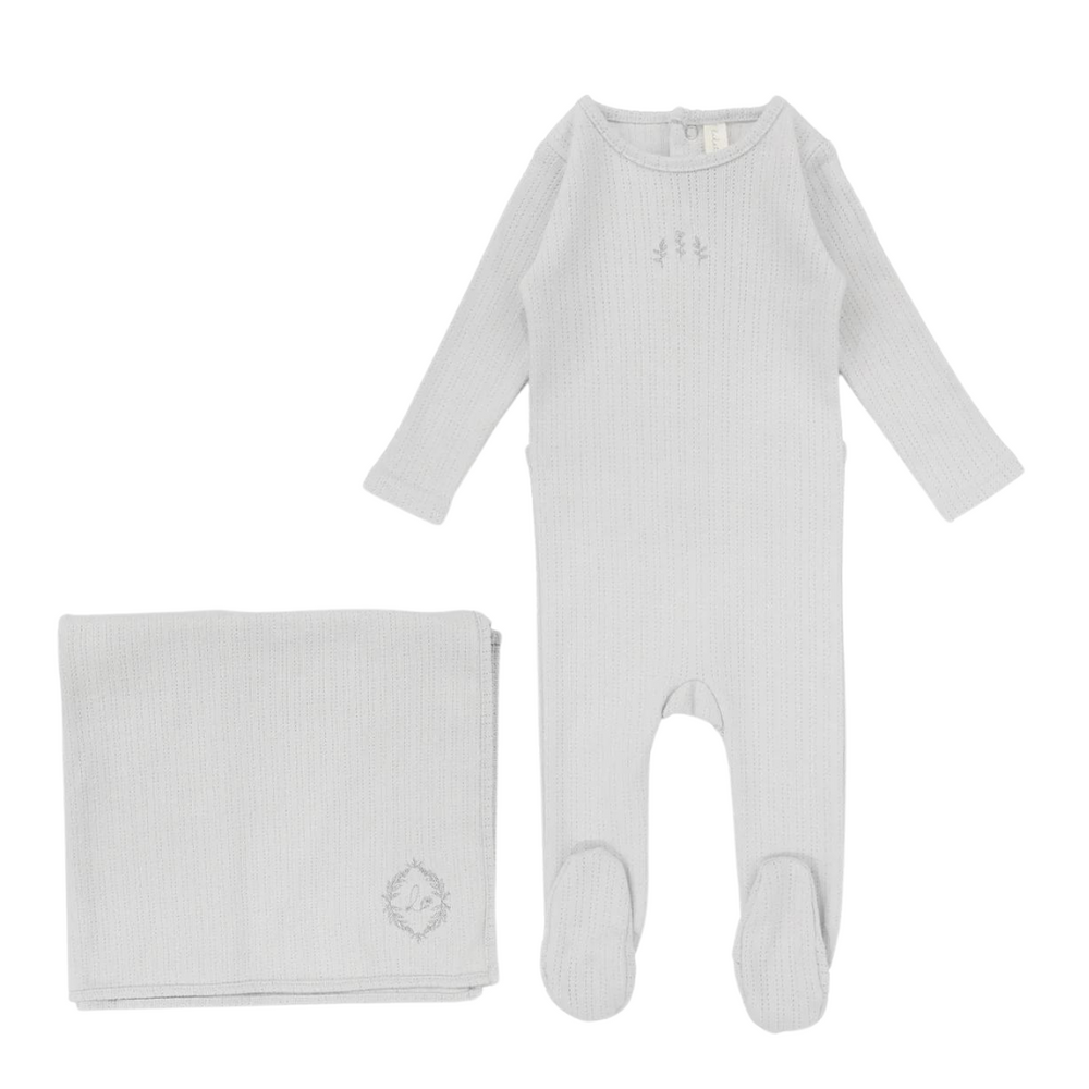 Lilette Striped Pointelle Footie and Blanket Set - Powder Blue