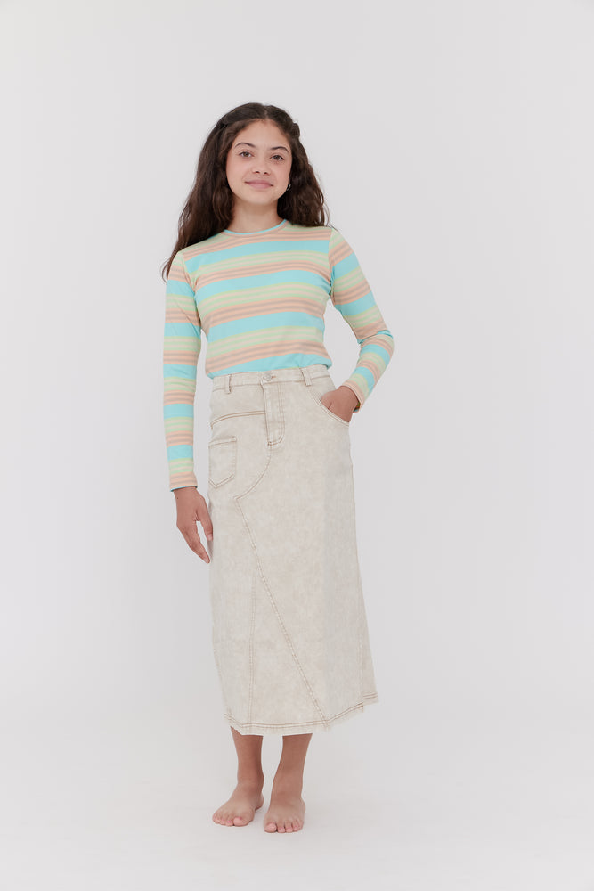 Crew Kids Stitch Detail Maxi Skirt - Stone