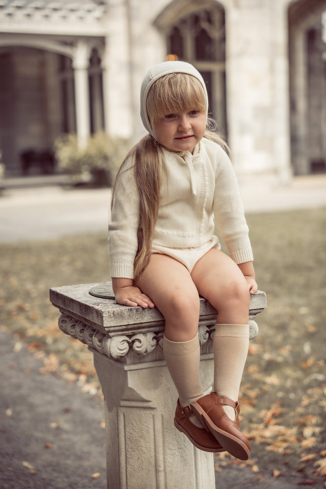Coco Blanc Square Neck Bloomer Set with Bonnet - Cream