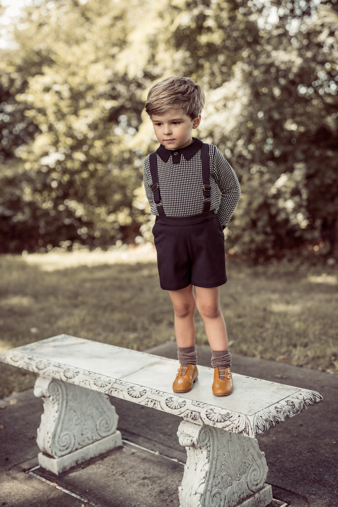 Coco Blanc Boys Collared Sweater - Black/White
