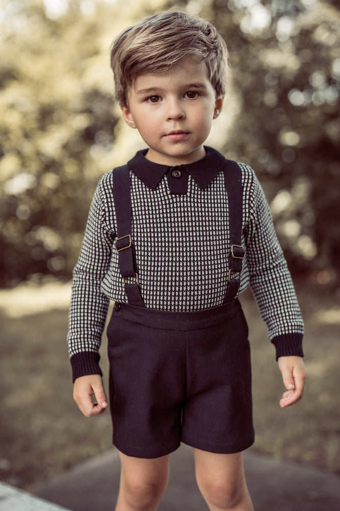 Coco Blanc Boys Collared Sweater - Black/White