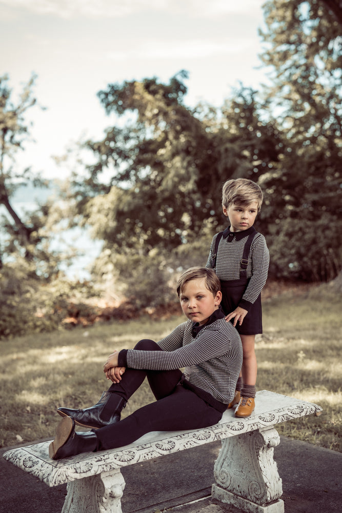Coco Blanc Boys Collared Sweater - Black/White