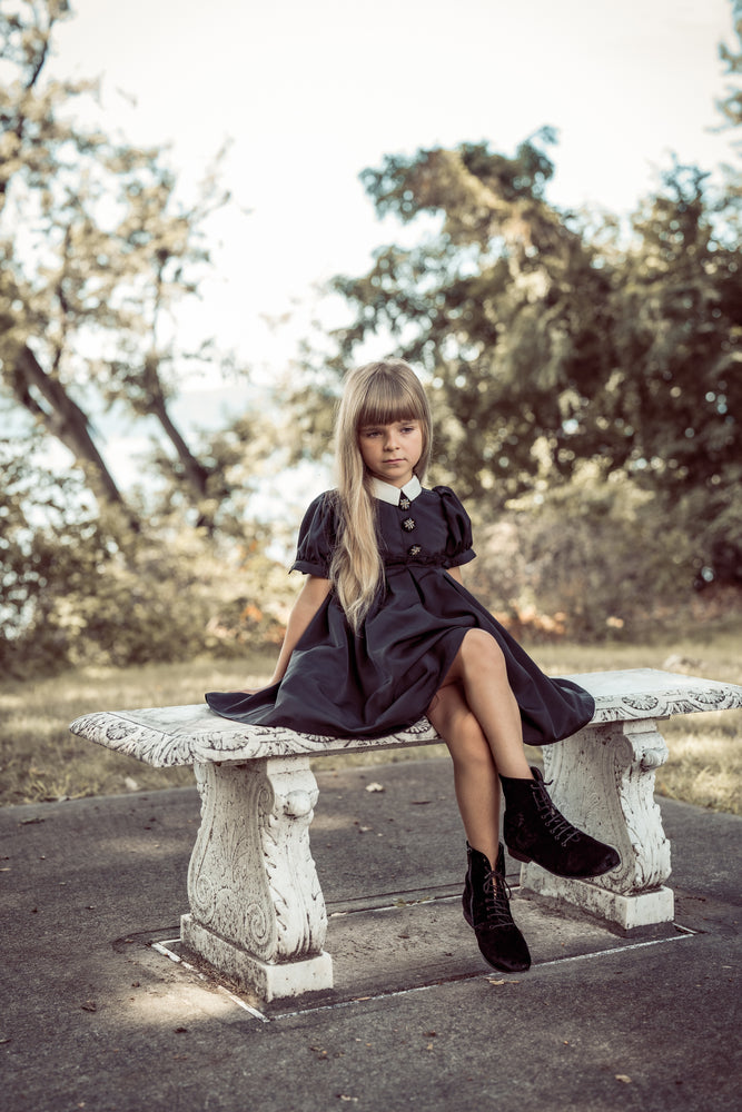 Coco Blanc Short Sleeve Taffeta Dress - Black