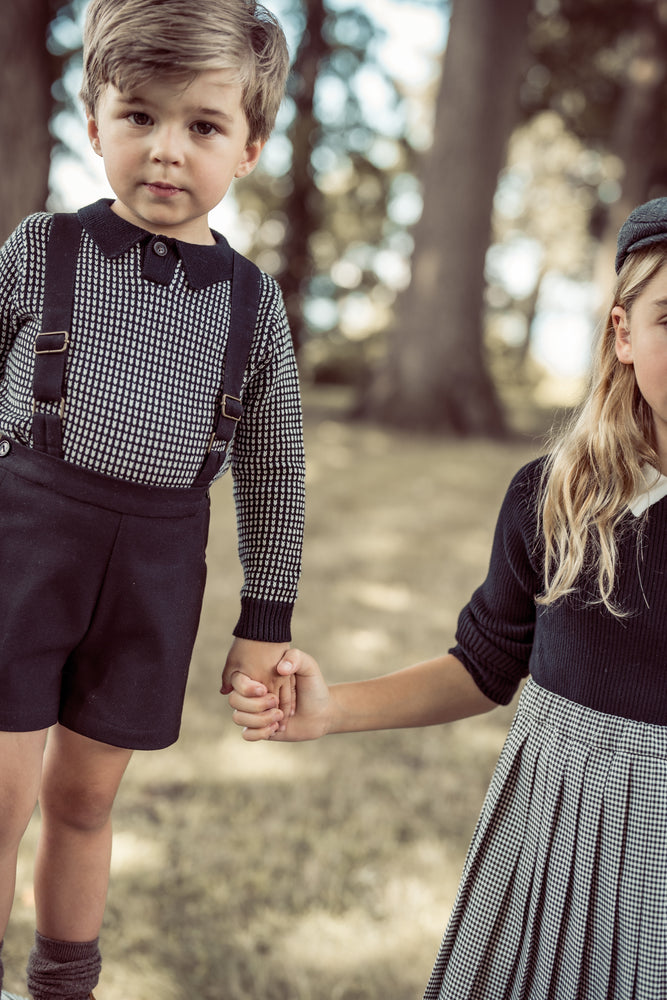 Coco Blanc Boys Collared Sweater - Black/White