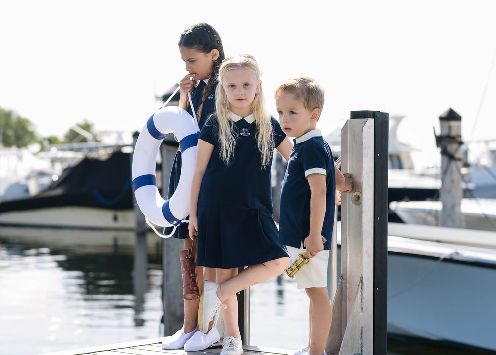 Analogie Short Sleeve Pique Dress - Navy