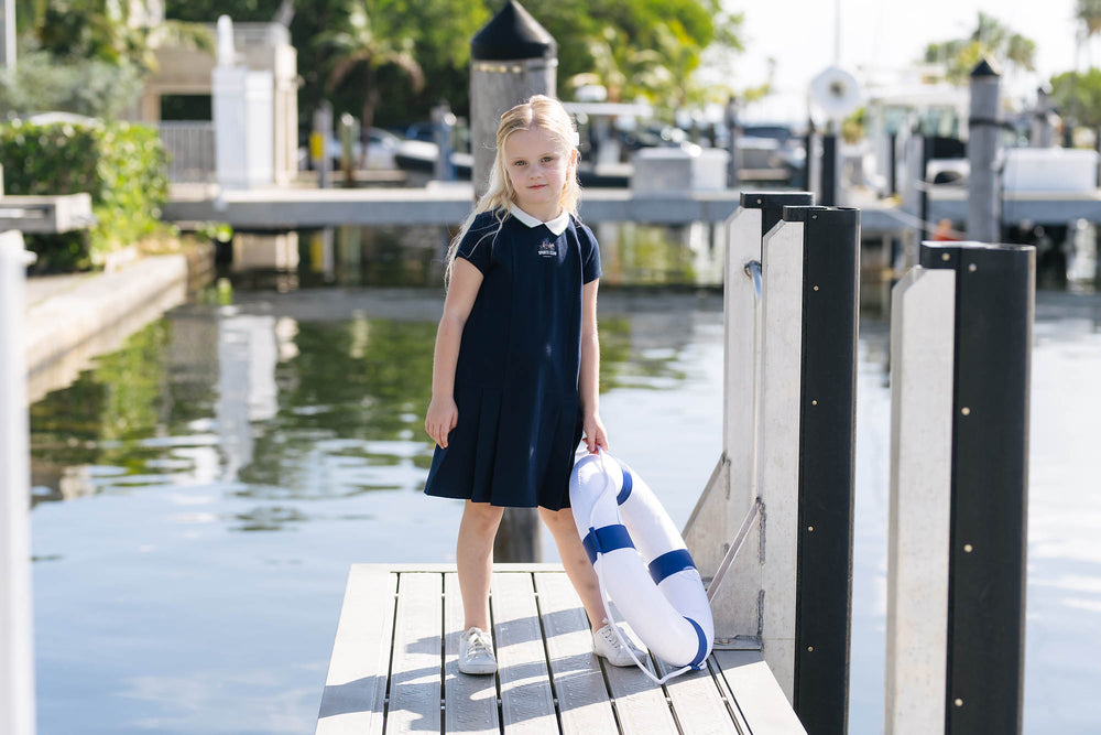 Analogie Short Sleeve Pique Dress - Navy