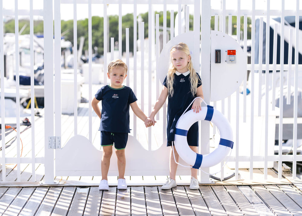 Analogie Short Sleeve Pique Dress - Navy