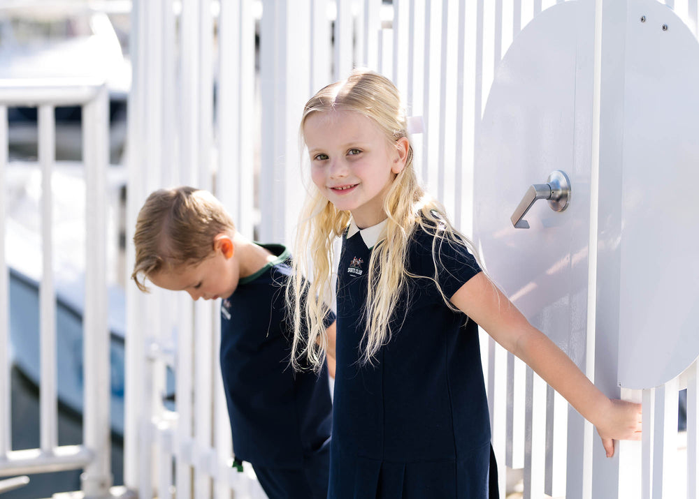 Analogie Short Sleeve Pique Dress - Navy