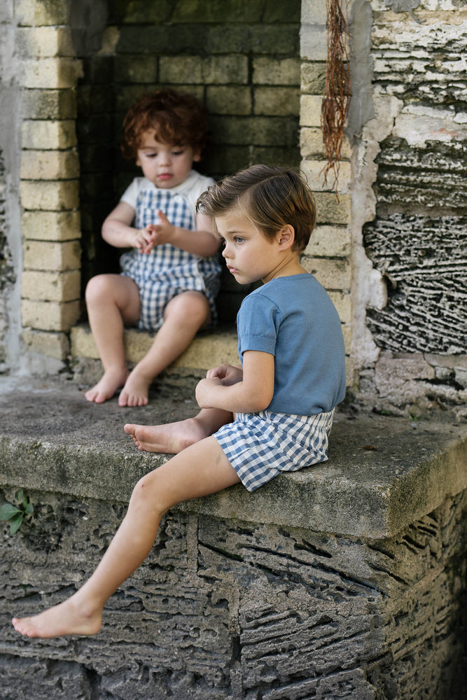 Analogie Gingham Pull on Shorts - Bright Blue