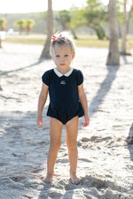 Analogie Puff Sleeve Romper - Navy