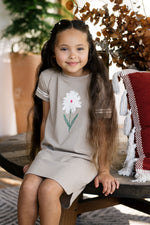 Analogie Short Sleeve Taupe Flower Dress