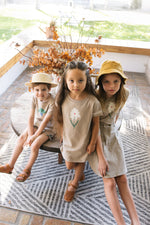 Analogie Short Sleeve Taupe Flower Dress