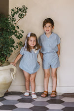 Analogie Windowpane Romper - Light Blue