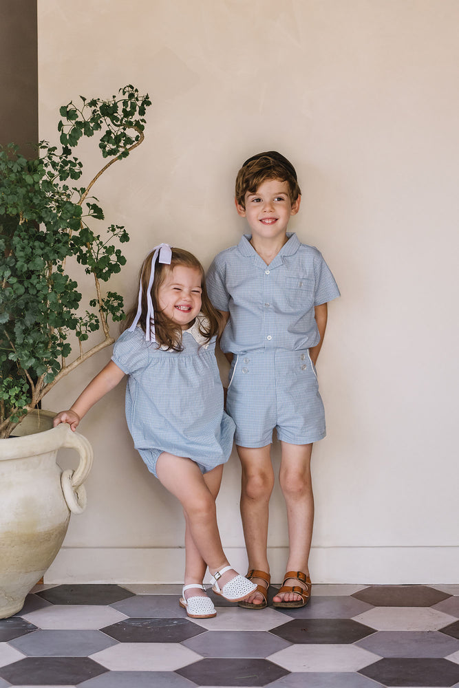 Analogie Windowpane Romper - Light Blue