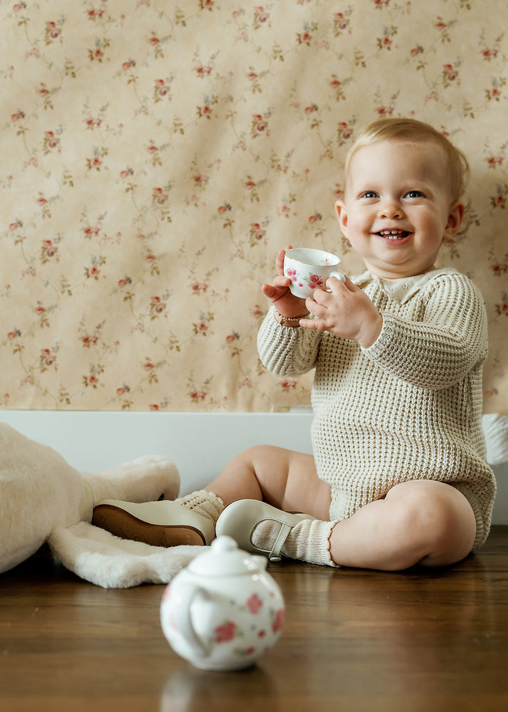 Analogie Pointelle Collar Knit Romper - Natural