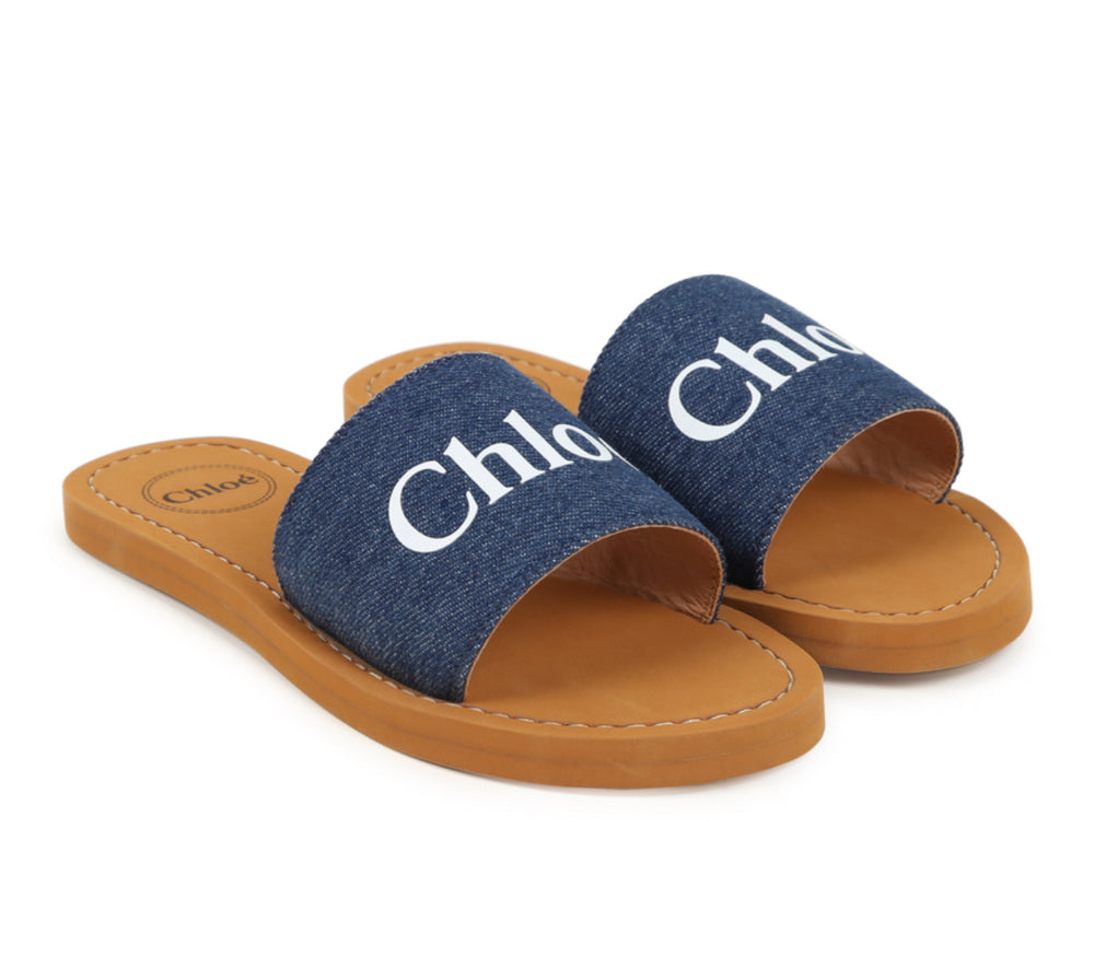 Chloe Aqua Denim Slides