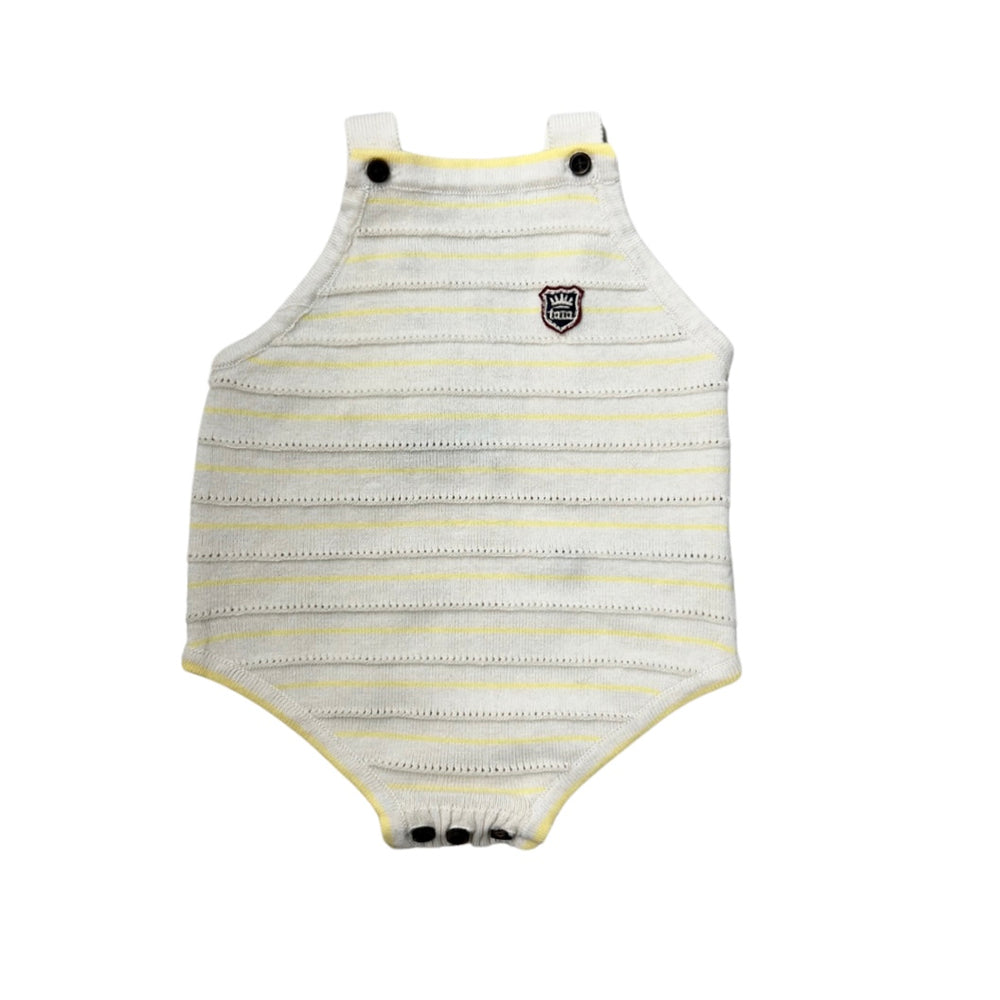 Belati Textured Stripe Pointelle Knit Romper - Pale Yellow