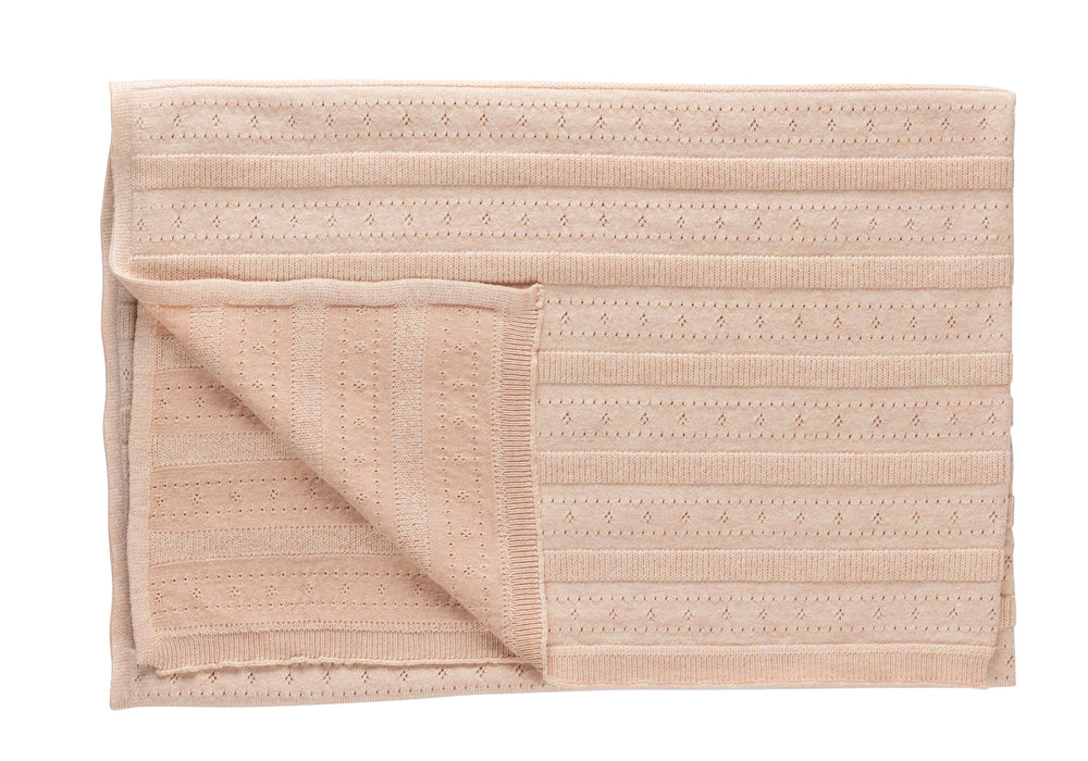 Kipp Pointelle Stripe Knit Blanket - Pink