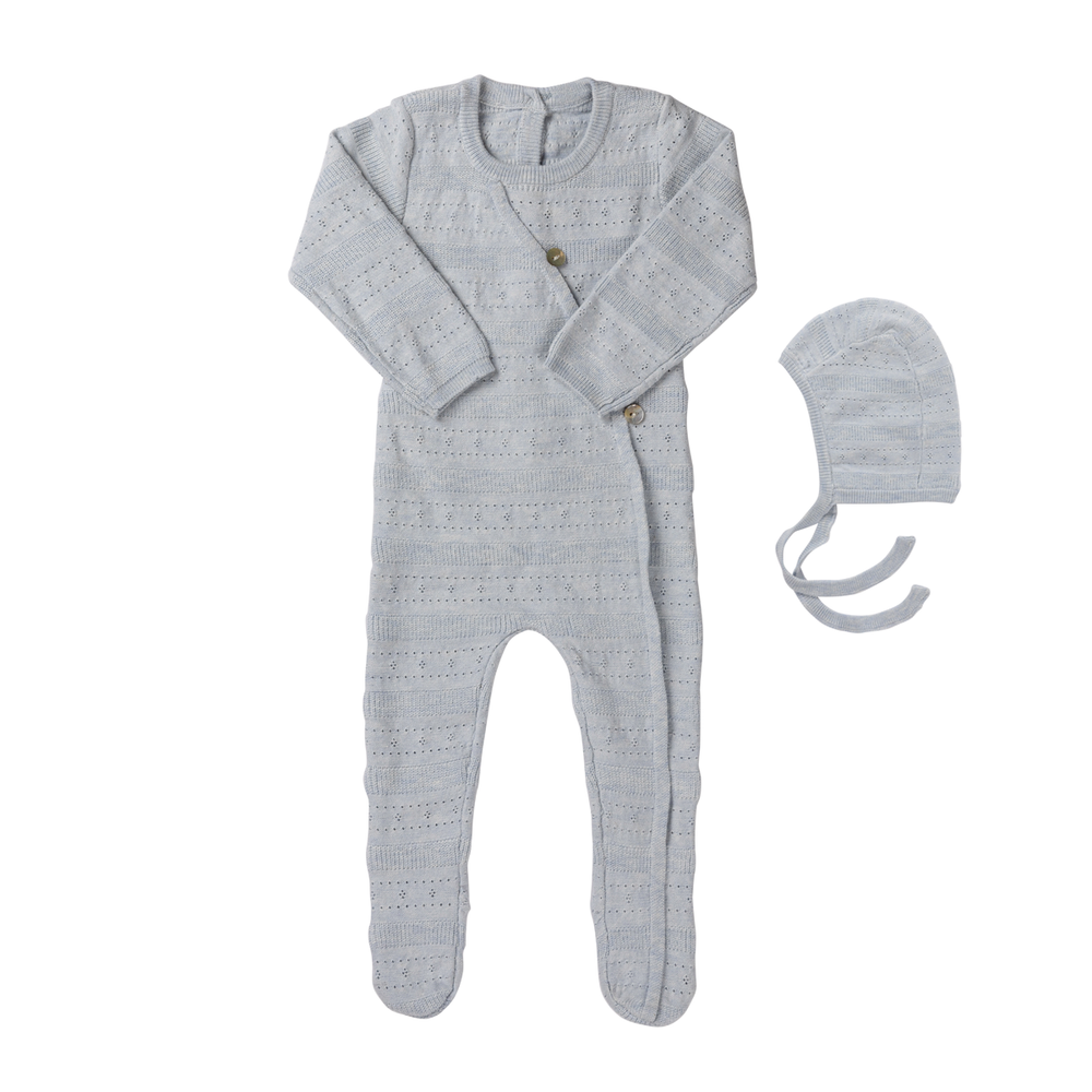 Kipp Pointelle Stripe Knit Gift Set - Blue