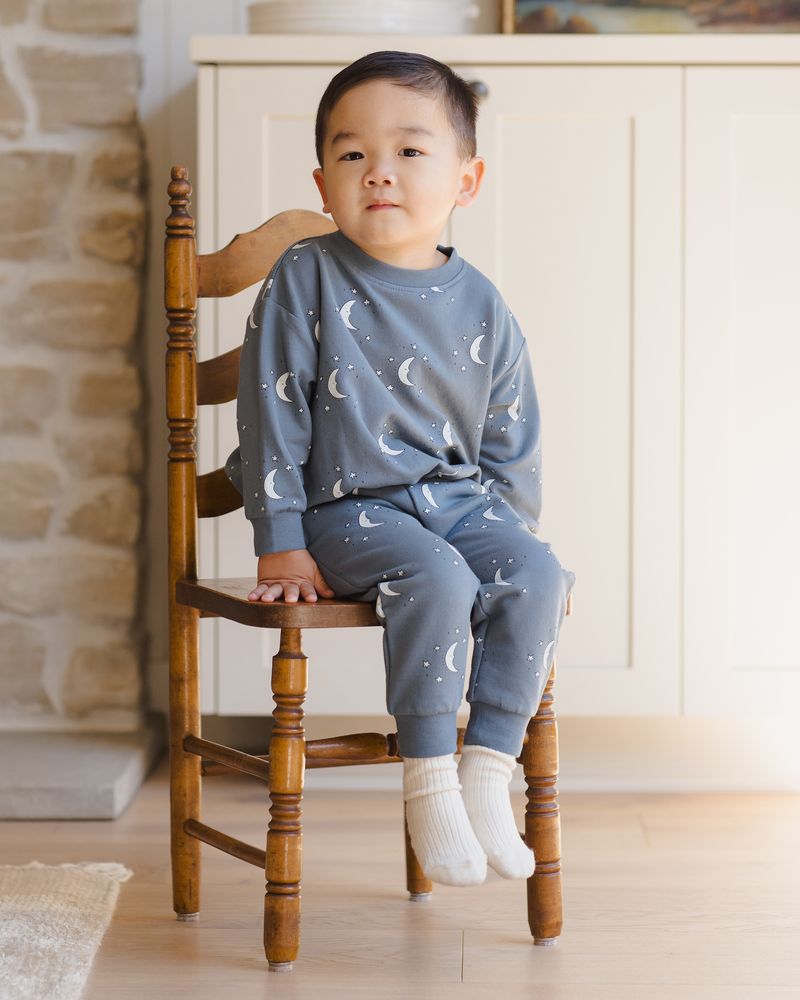 Quincy Mae Relaxed Fleece Sweatshirt Set - Silver Moons