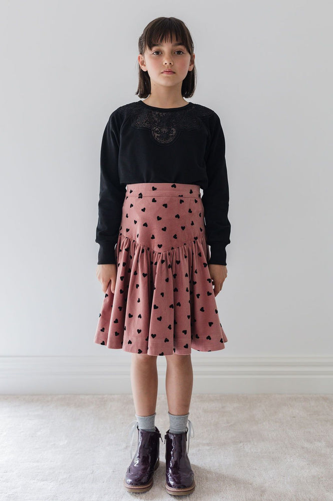 Steph the Label Flocked Heart Cord Skirt