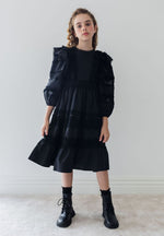 Petite Amalie Poplin Lace Ruffle Dress - Black