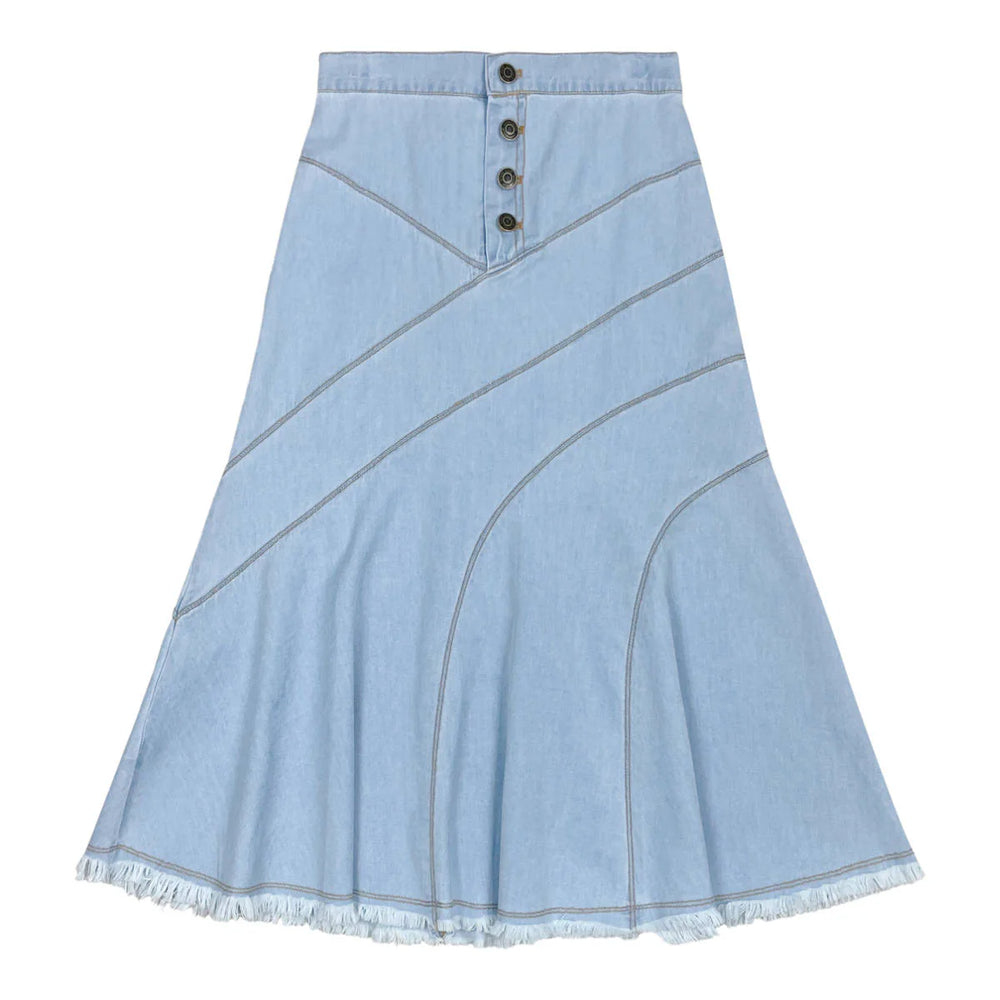 Teela Tiered Denim Maxi Skirt - Chambray