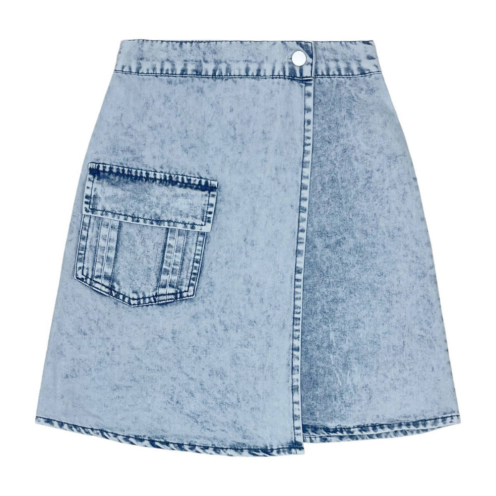 Teela Structure Denim Wrap Skirt - Stonewash