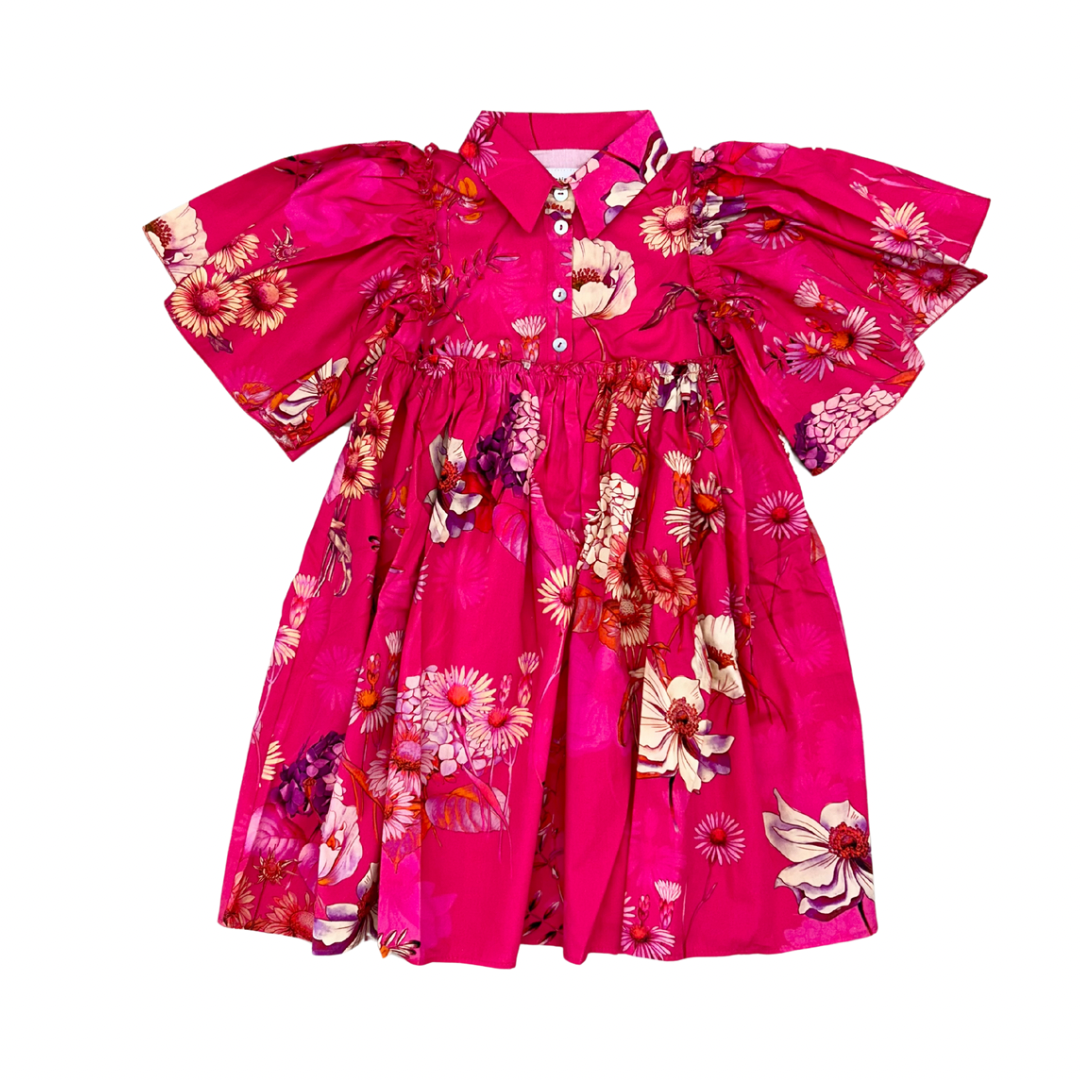 Christina Rohde フラワープリント 半袖ワンピース 10 Christina Rohde Hot Pink Floral Dress – The Shoppe Miami