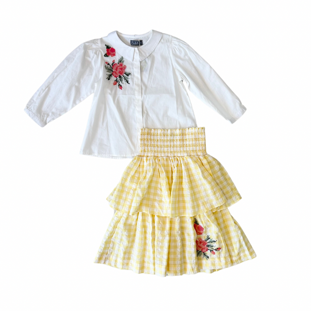 Belati Gingham Shirt and Skirt Set - Pale Yellow
