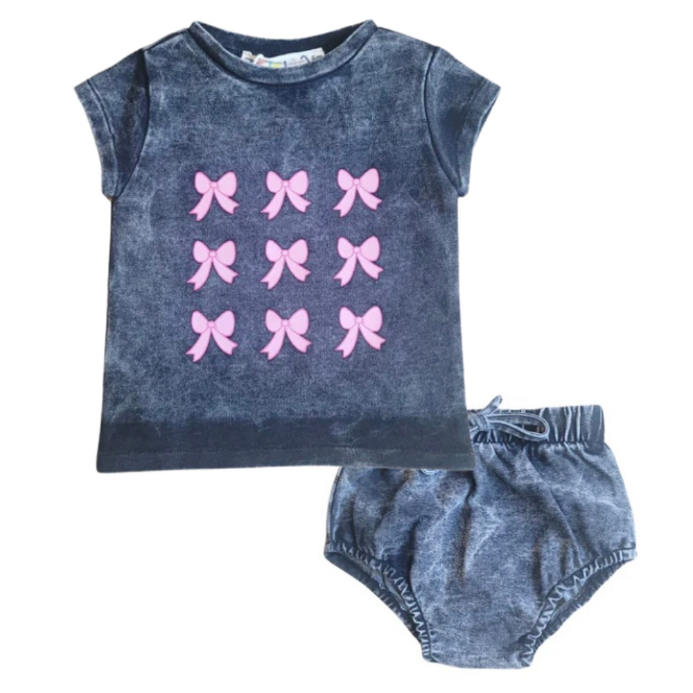 Teela Bow Baby Girl Set - Grey
