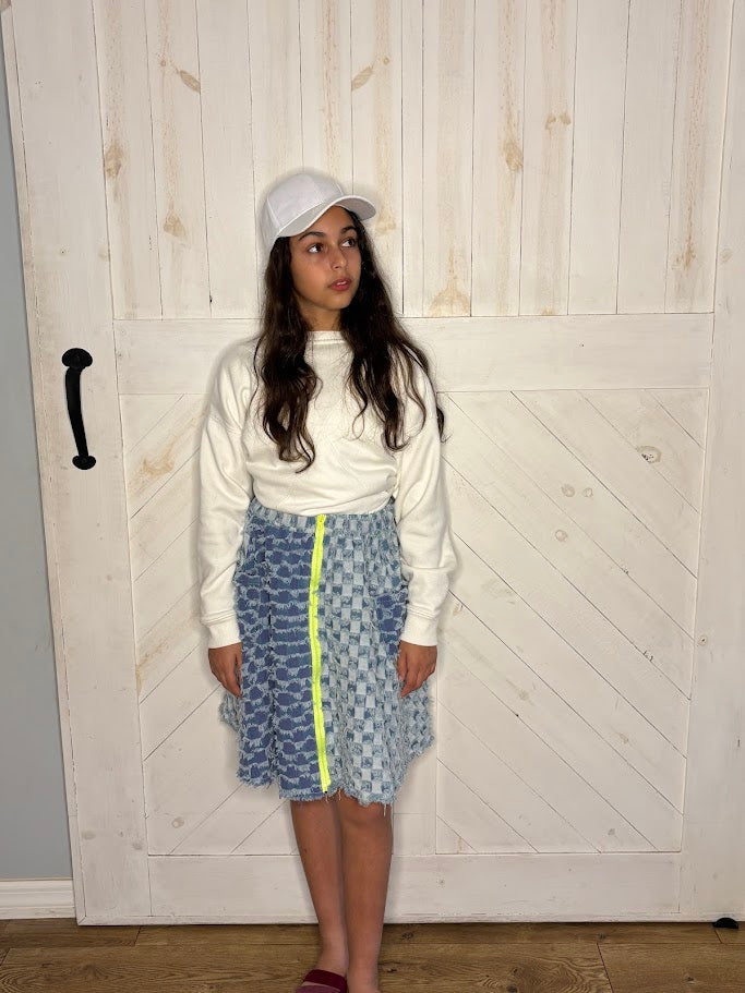We The Kids Neon Zipper Jean Skirt
