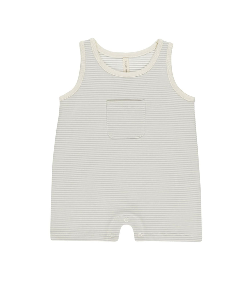Quincy Mae Sleeveless Romper - Sky Micro Stripe
