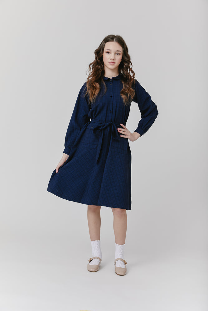 Kipp Micro Plaid Teen Dress Blue