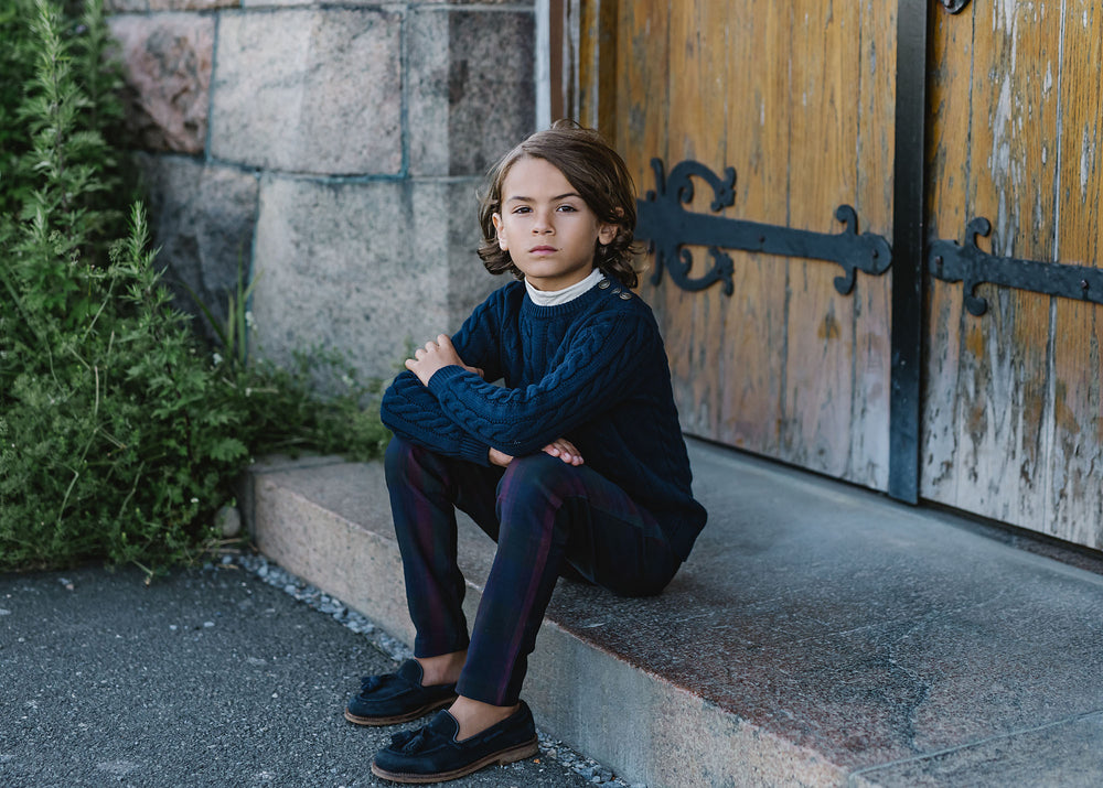 Analogie Cable Crewneck Sweater - Navy