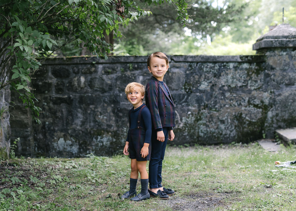 Analogie Burgundy Plaid Suspender Shorts