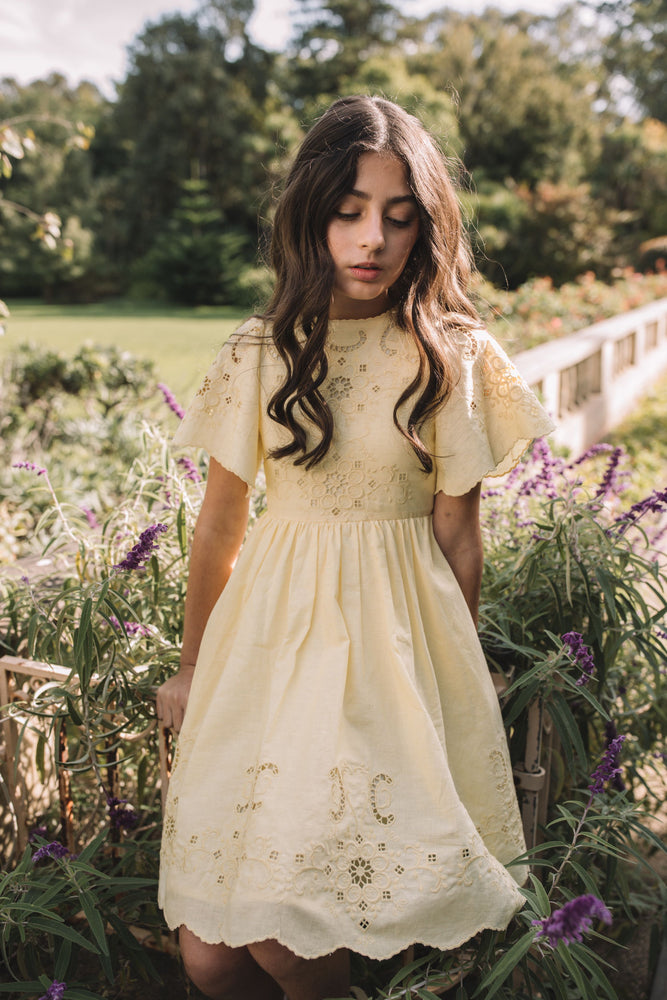 Petite Amalie Embroidered Linen Dress - Lemon