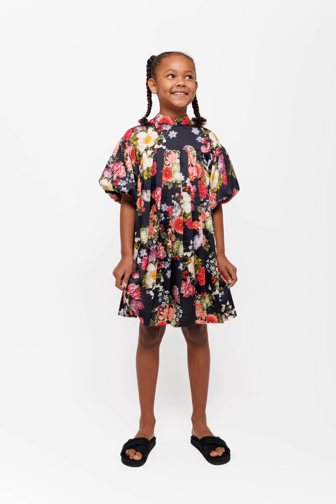 Christina Rohde Black Floral Pleat Dress