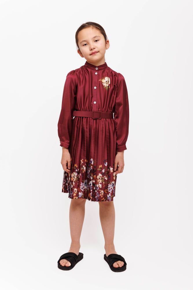 Christina Rohde Pleat Flower Dress - Maroon