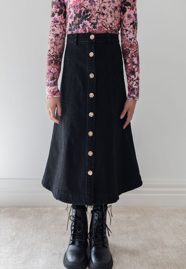 Steph the Label Denim Button Skirt - Black