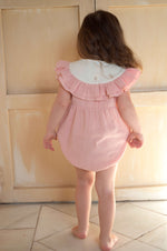【☺︎】Romper suit with frill Popelin Embroidered Yoke Frill Romper - Pink – The Shoppe Miami