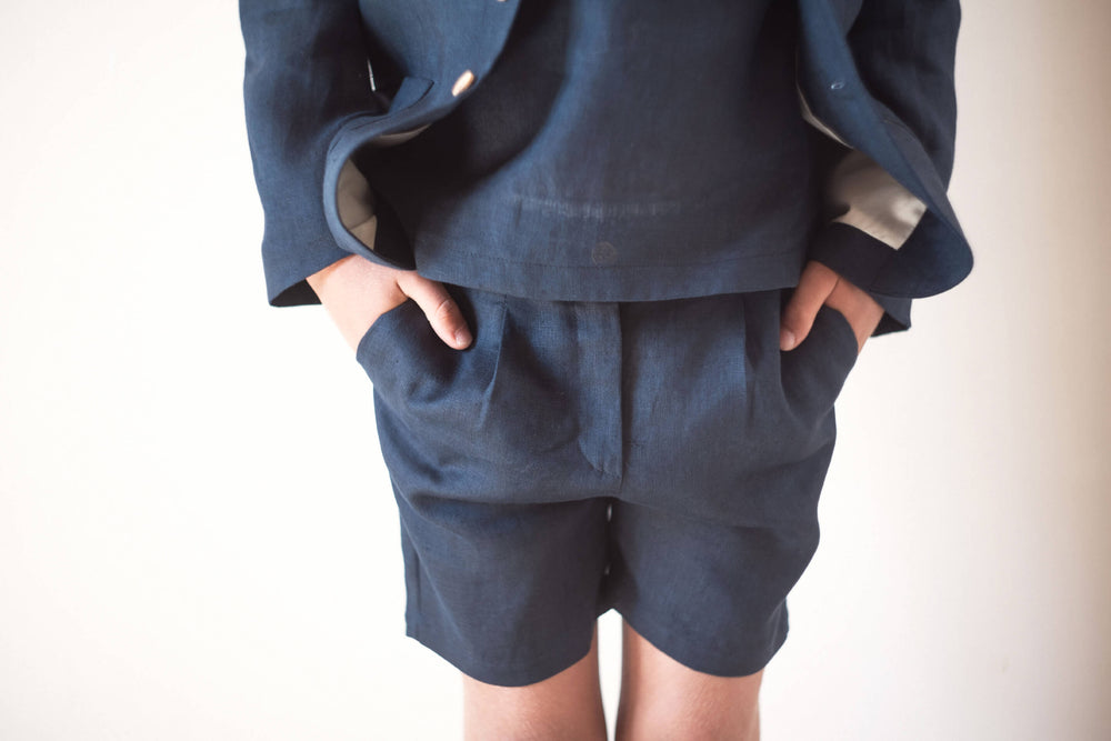 Popelin Linen Bermuda Shorts - Navy