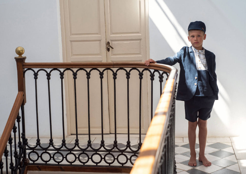 Popelin Linen Bermuda Shorts - Navy