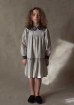 Popelin Embroidered Collar Dress - Grey/White