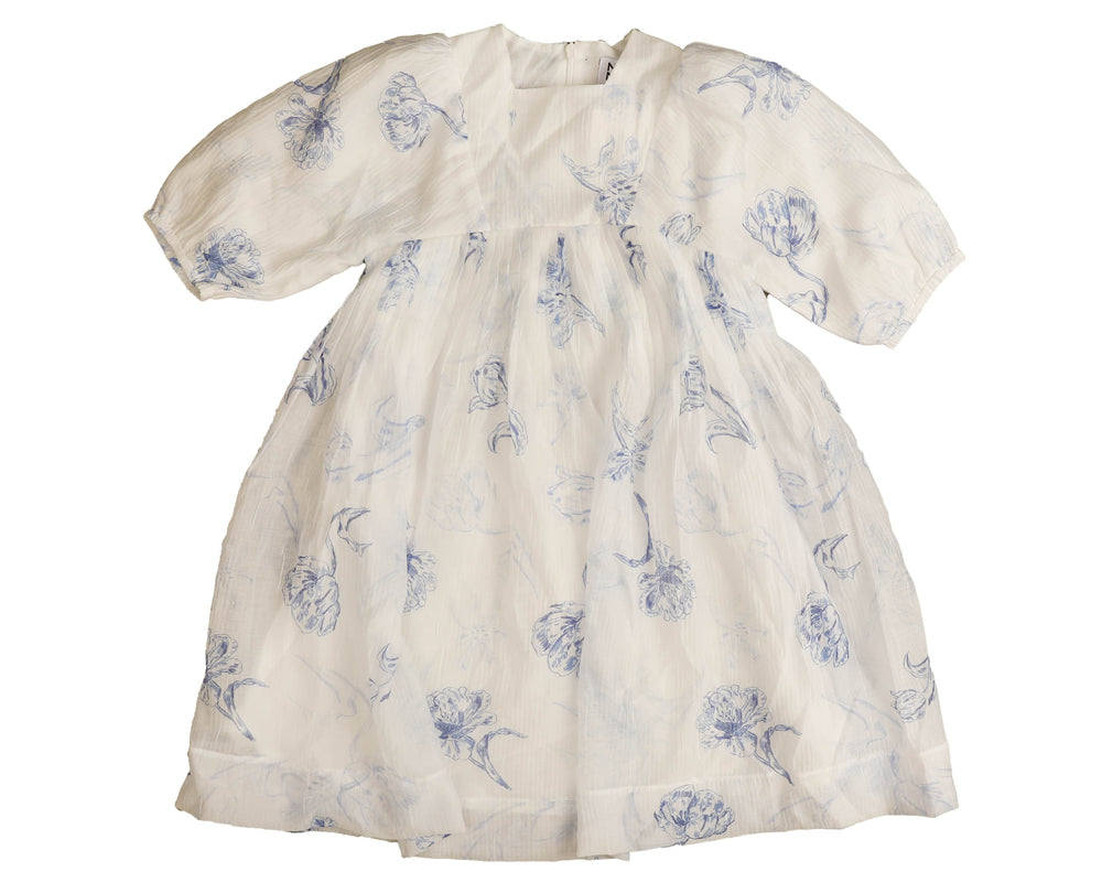 Noma Three Quarter Sleeve Printed Floral Dress - Blue