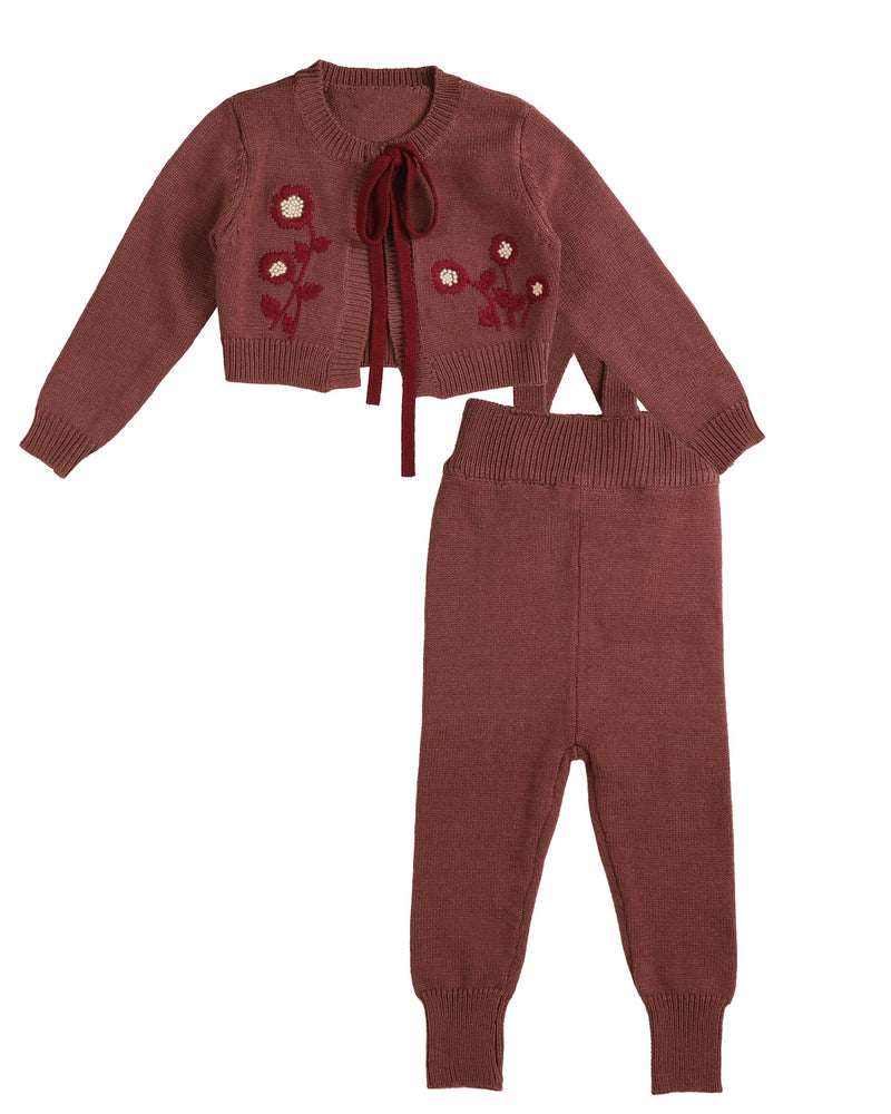 Noma Embroidered Flower Baby Set - Berry