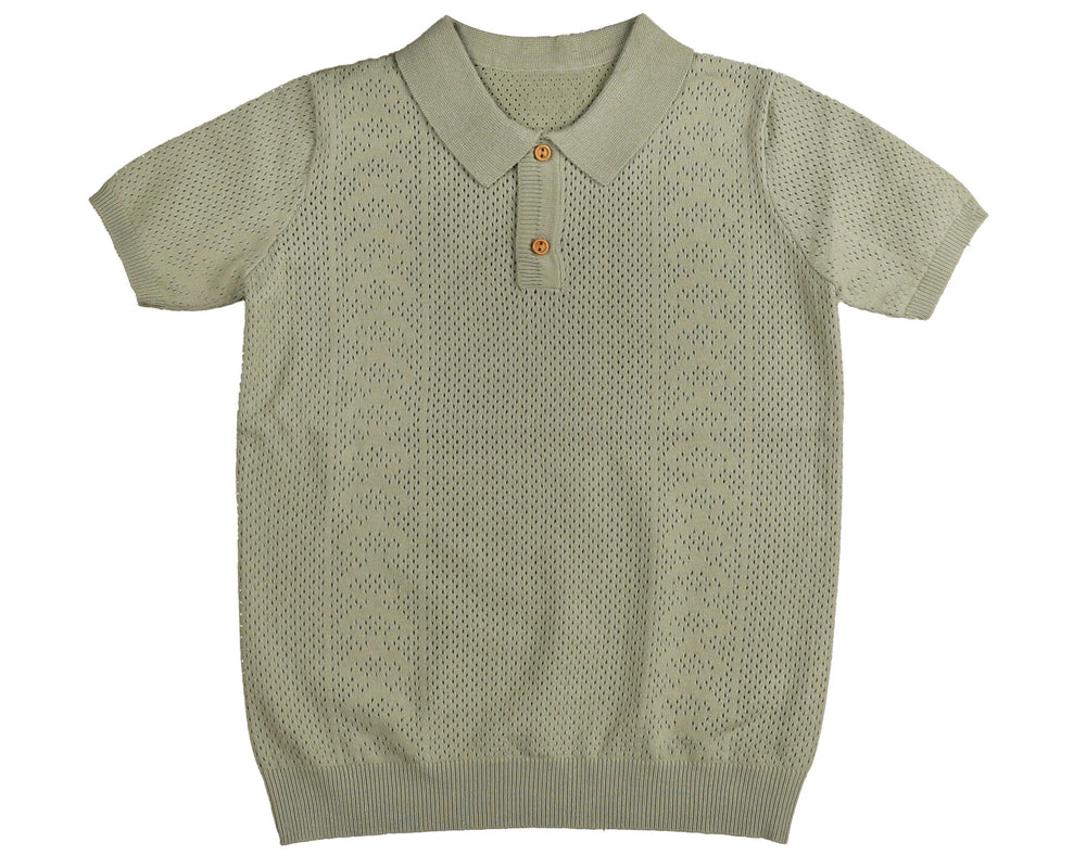Noma Solid Pointelle Collared Knit - Sage